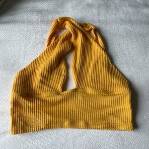 orange/yellow cropped cross back tank top